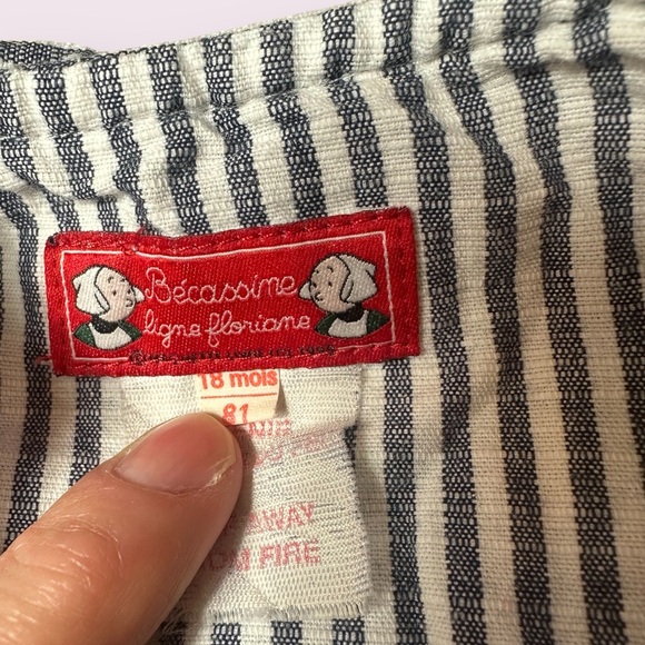 Baby Becassine French Blue And White Stripes Embroidered Dress Size 18 Months - Picture 7 of 11